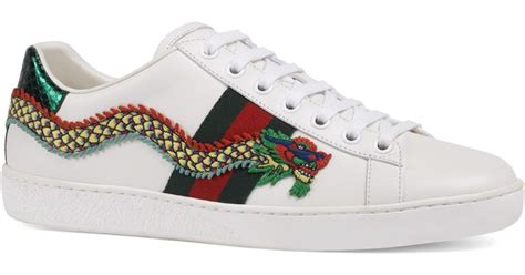 Shop Gucci New Ace Dragon Leather Sneakers